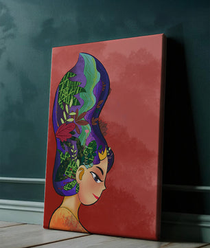 Colorful artistic portrait with nature-inspired hair design