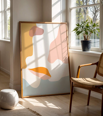 Abstract art with pastel color shapes on white background
