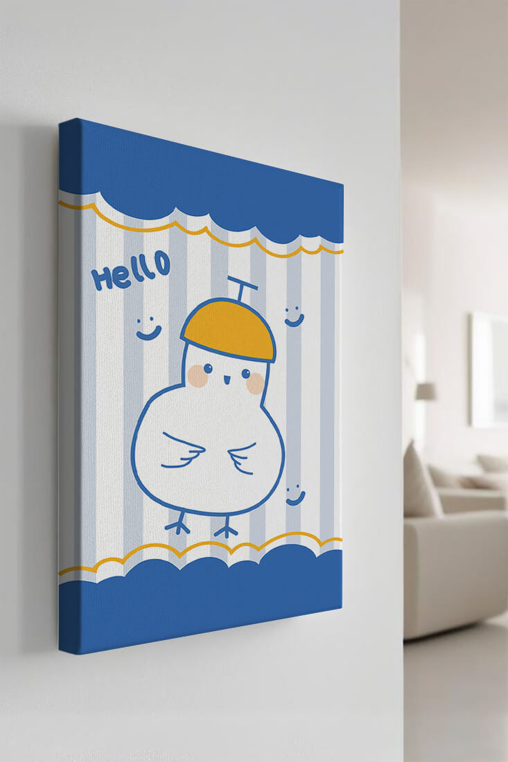 Cartoon bird illustration with cheerful design elements