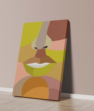 Retrato abstracto colorido con formas geométricas audaces