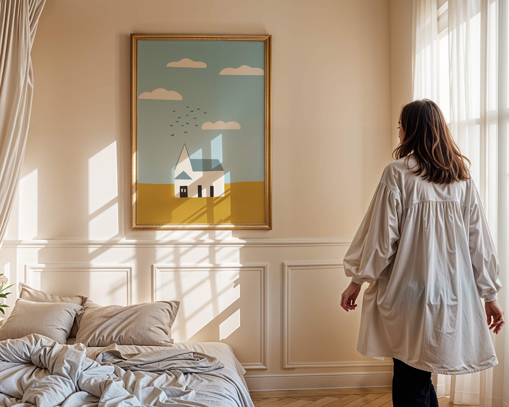 Minimalist Landscape with a White House and Sky