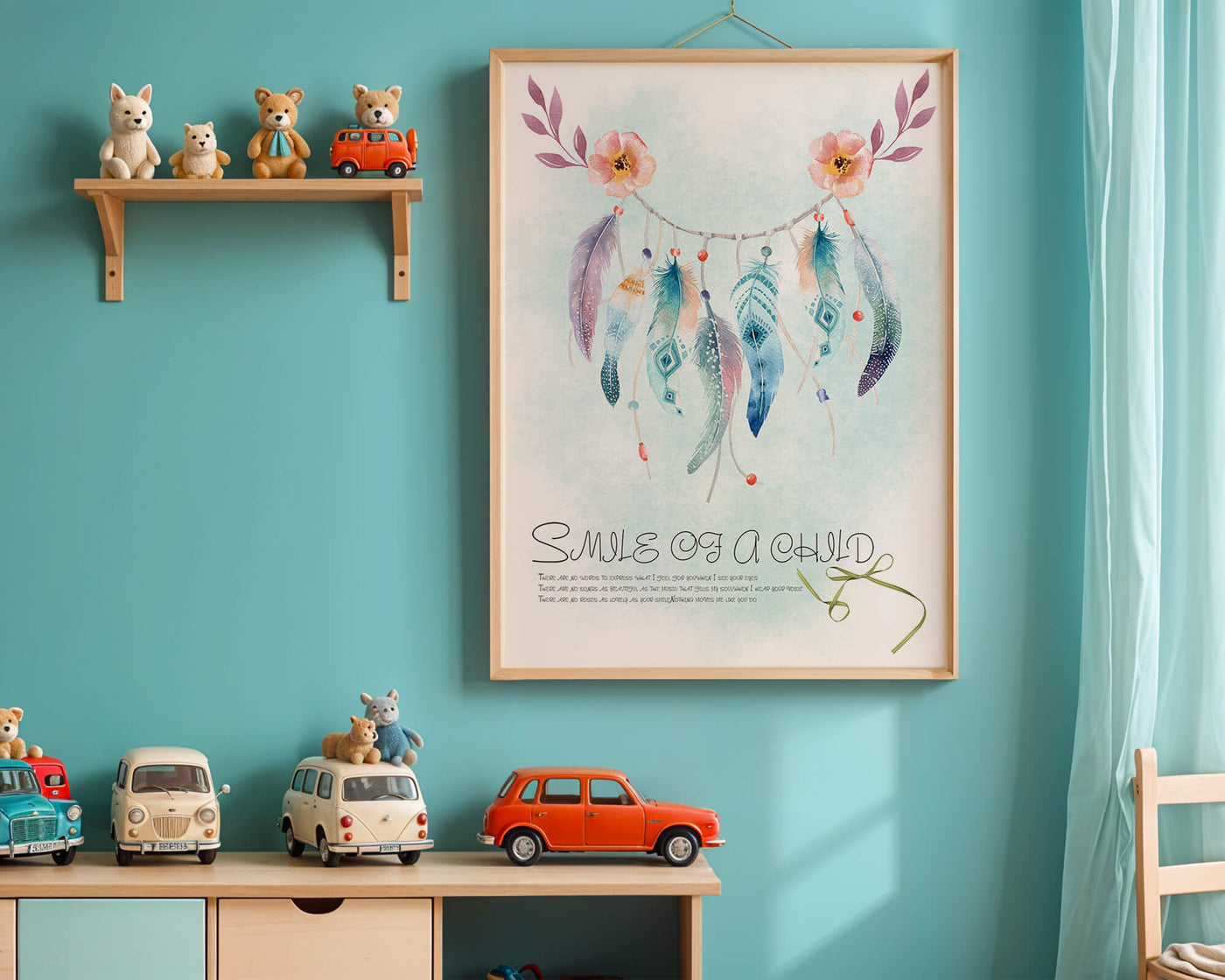 Whimsical dreamcatcher with feathers and flowers in a pastel watercolor style