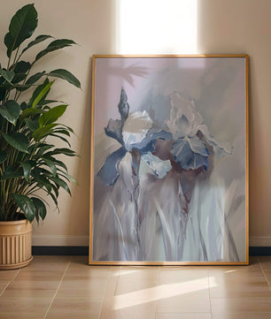 Delicate blue and white floral painting with soft brush strokes