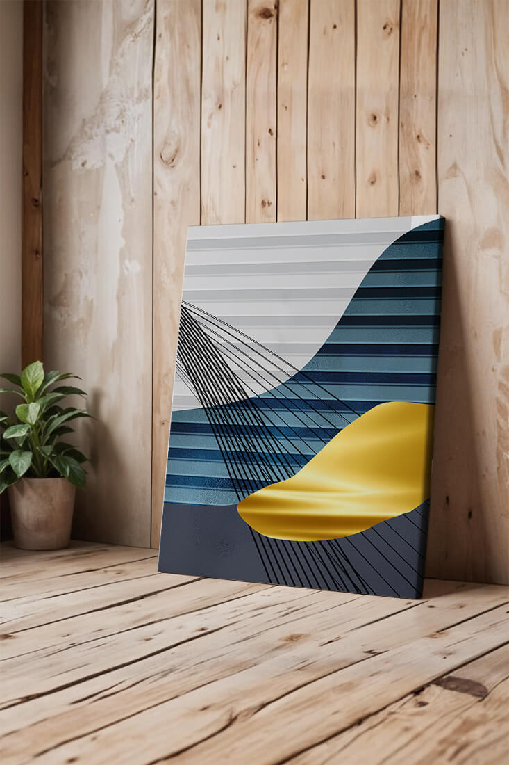 Abstract Composition with Blue and Gold Elements