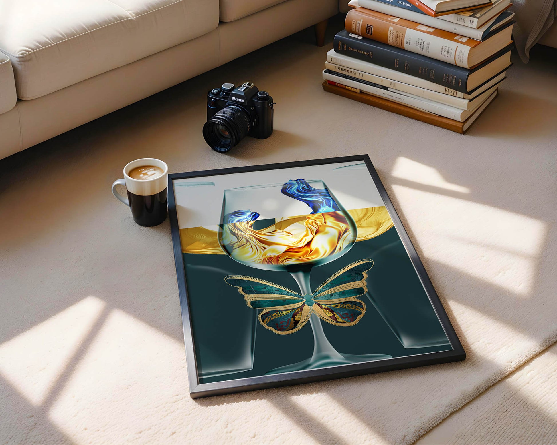 Cristallo con scultura di liquido e arte di farfalla