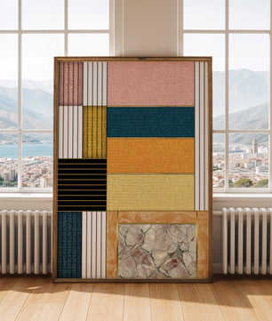 Geometric Abstract Art with Textured Blocks and Gold Accents - Mi tienda