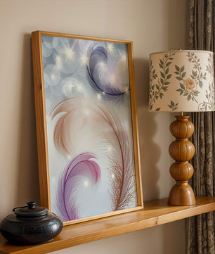 Elegant abstract feather design with sparkles and soft colors