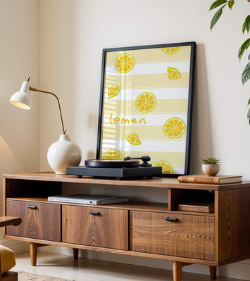 Yellow lemon slices pattern with bold stripes