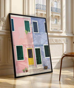 Casas pastel encantadoras con puertas y ventanas coloridas