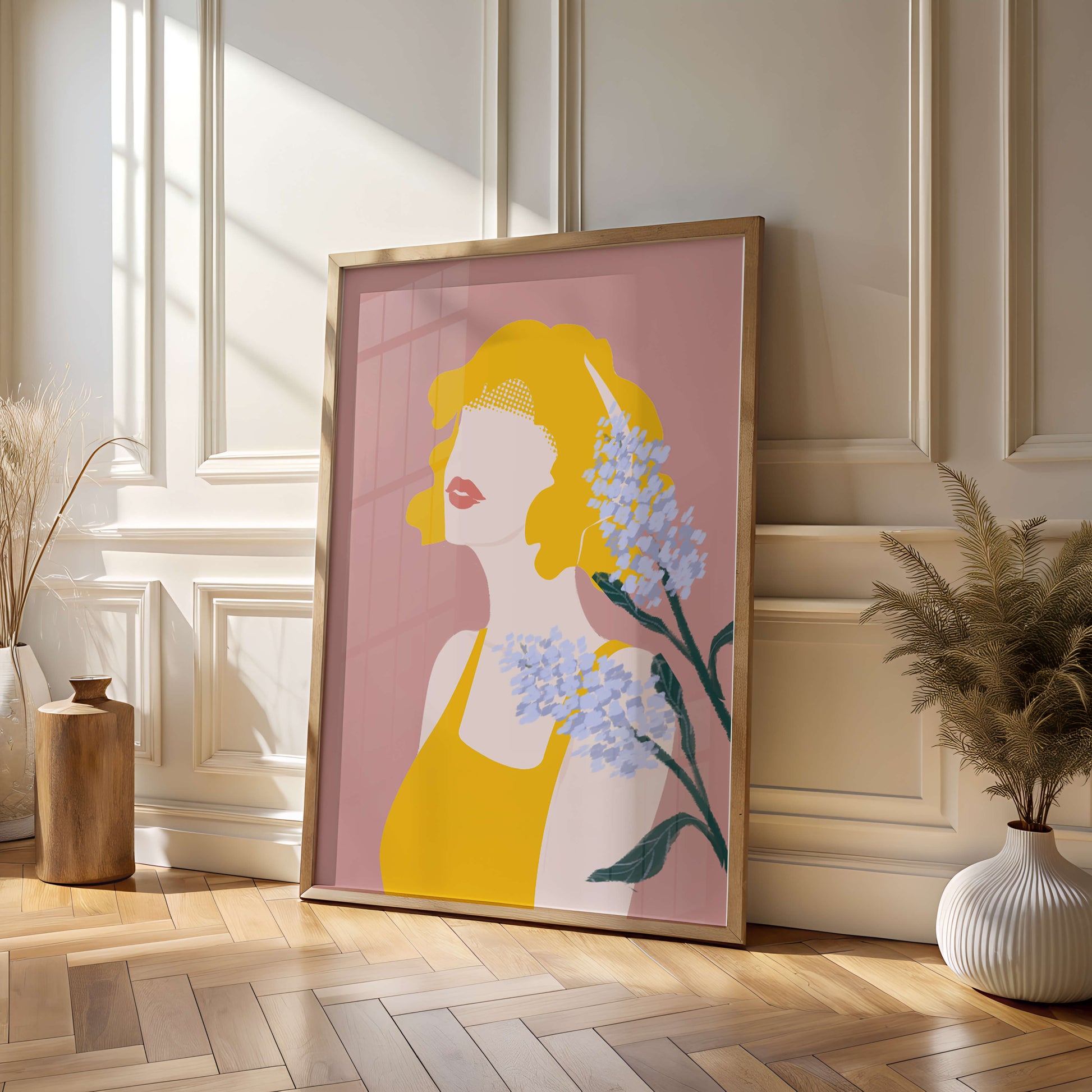 Abstract Portrait with Yellow and Lavender Accents
