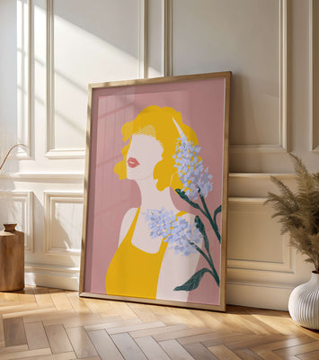 Abstract Portrait with Yellow and Lavender Accents