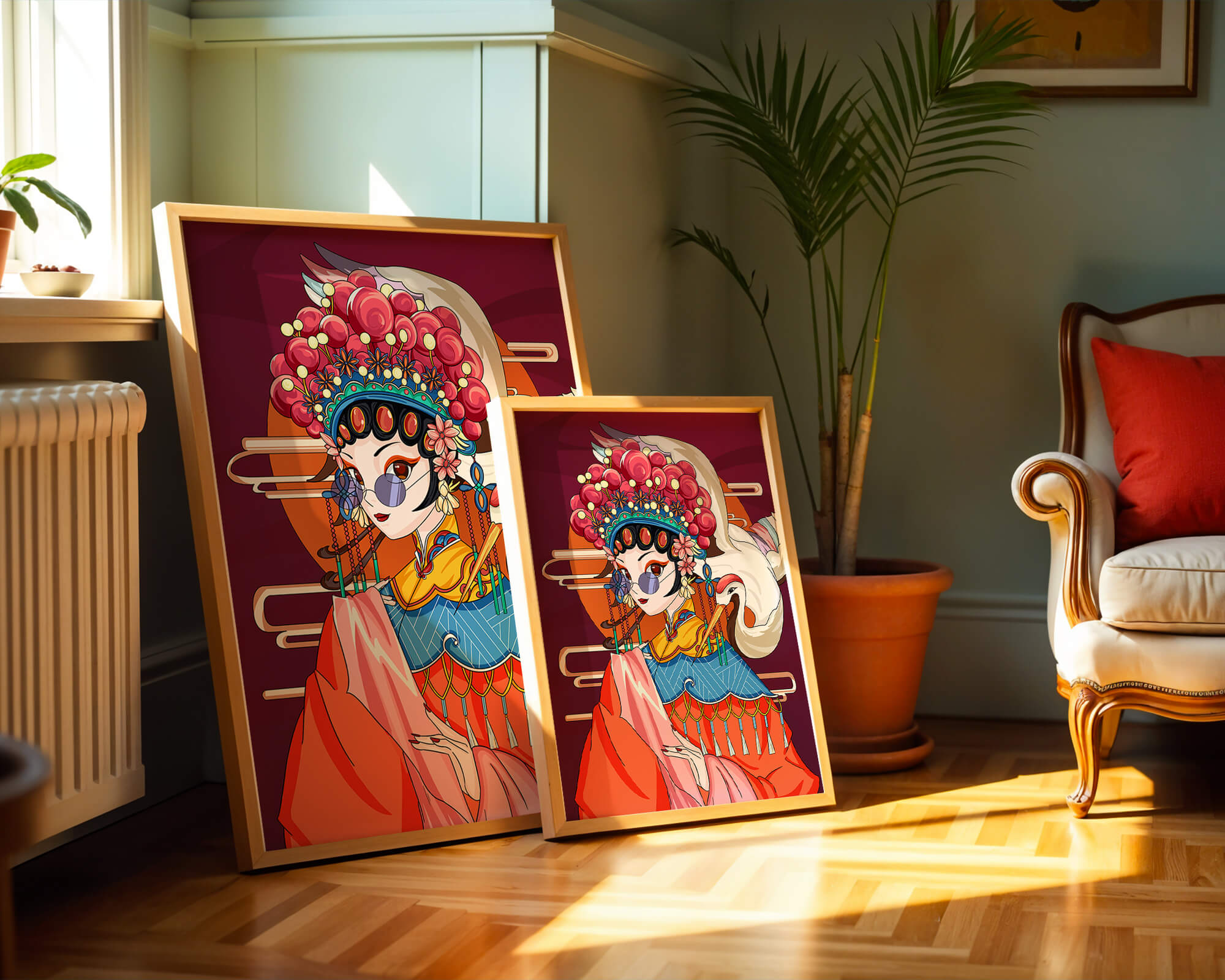 Elegant Chinese opera character illustration with vibrant colors