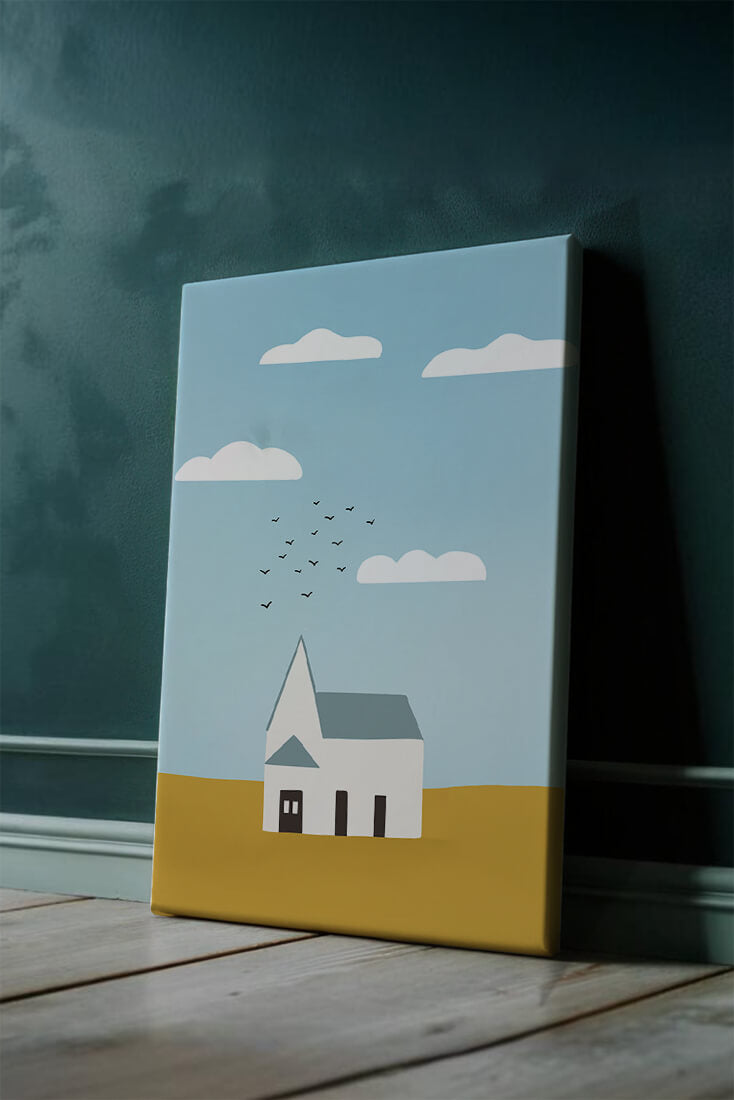 Minimalist Landscape with a White House and Sky