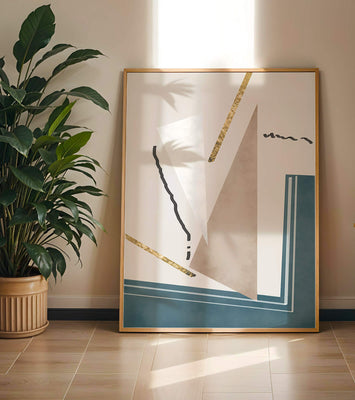 Abstract geometric artwork featuring gold elements