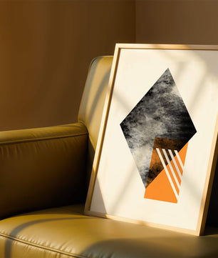 Abstract Geometric Composition with Orange Triangle and Cloudy Pattern - Mi tienda