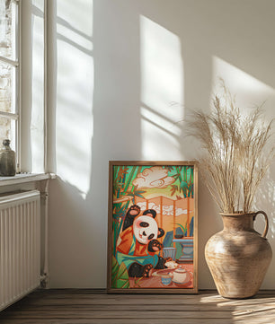 Cheerful Panda Having Tea in a Bamboo Garden - Mi tienda