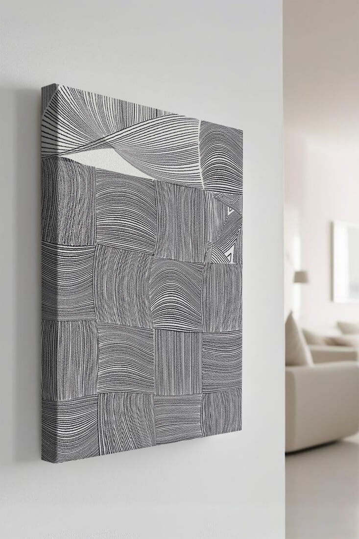 Abstrakte geometrische Linienkunst mit geschwungenen Mustern