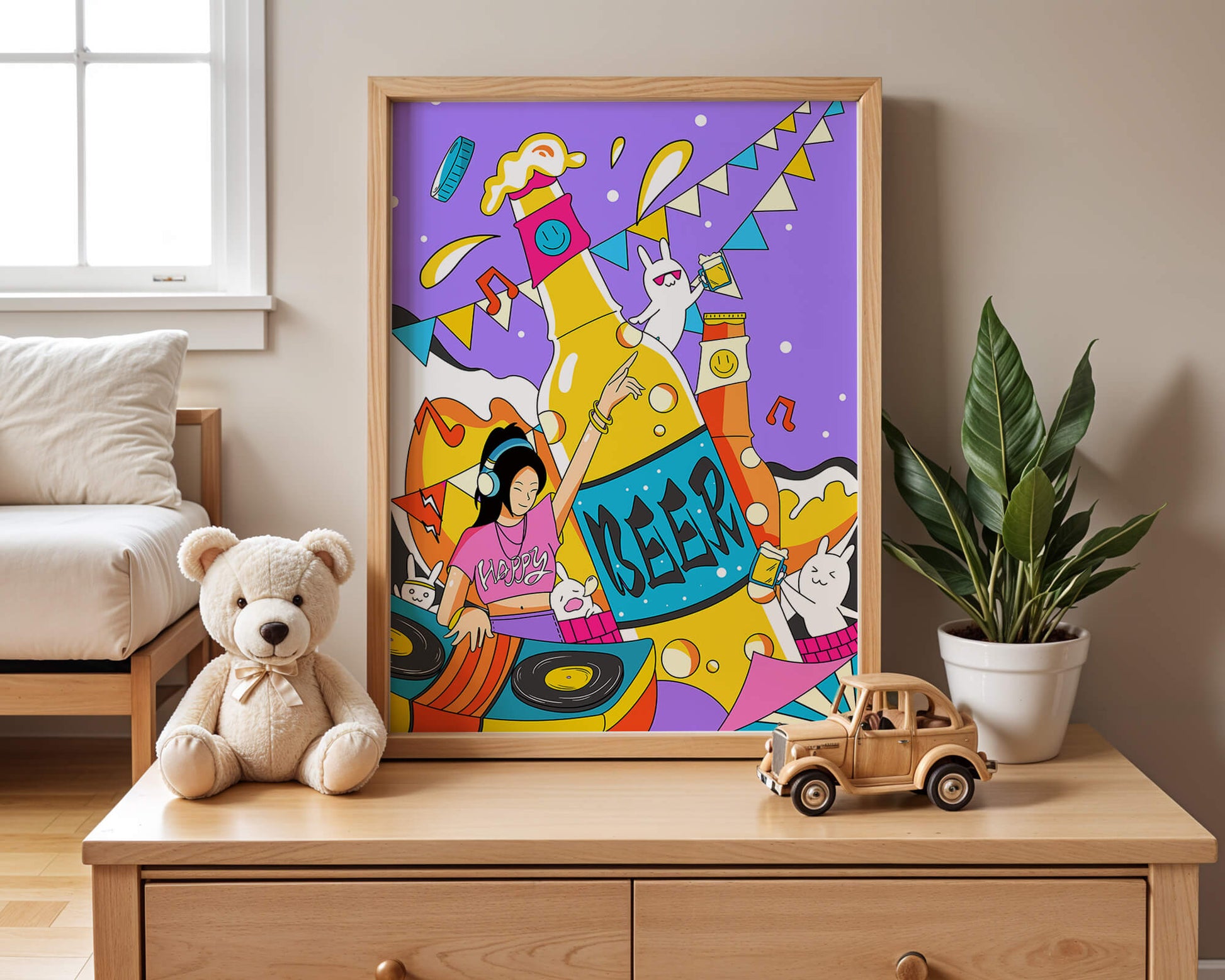 Vibrant Party Scene with DJ and Cartoon Characters
