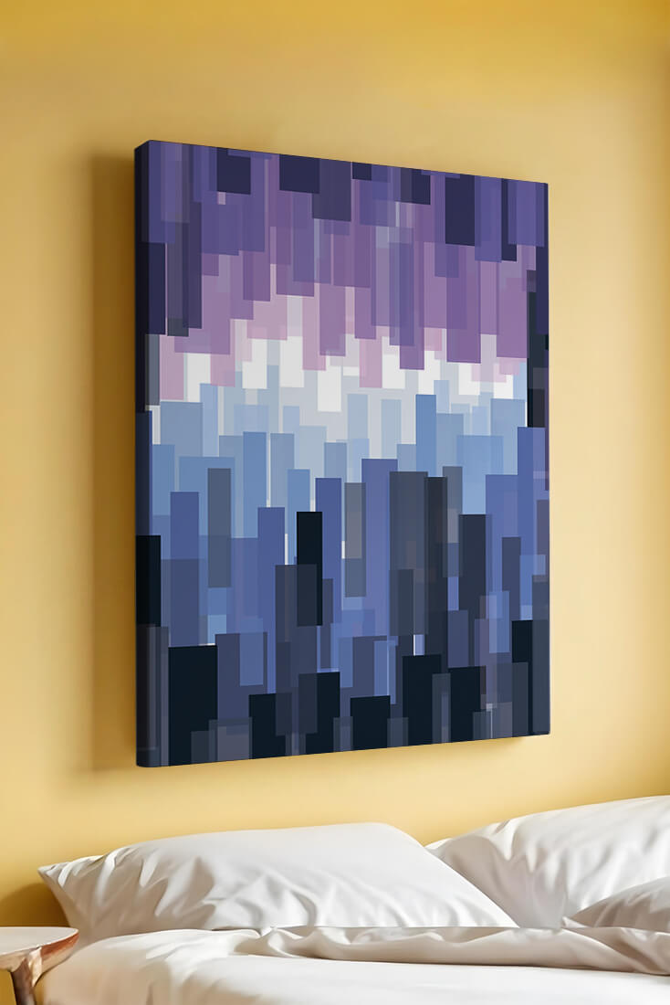 Abstrakter pixeliger Farbverlauf mit Blau- und Lilatönen