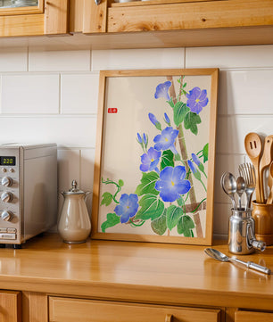 Obra floral delicada con glorias matutinas azules vibrantes