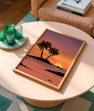 Sunset Over Tropical Island with Palm Trees and Birds - Mi tienda