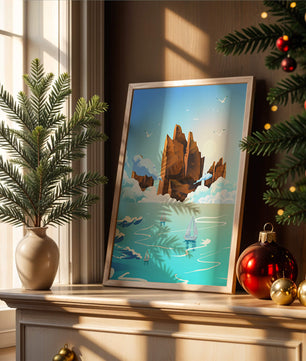 Majestic Sea Cliffs and Sailboats in Serene Landscape