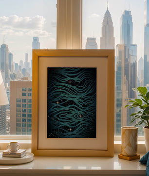 Abstract blue wave lines with starry night background