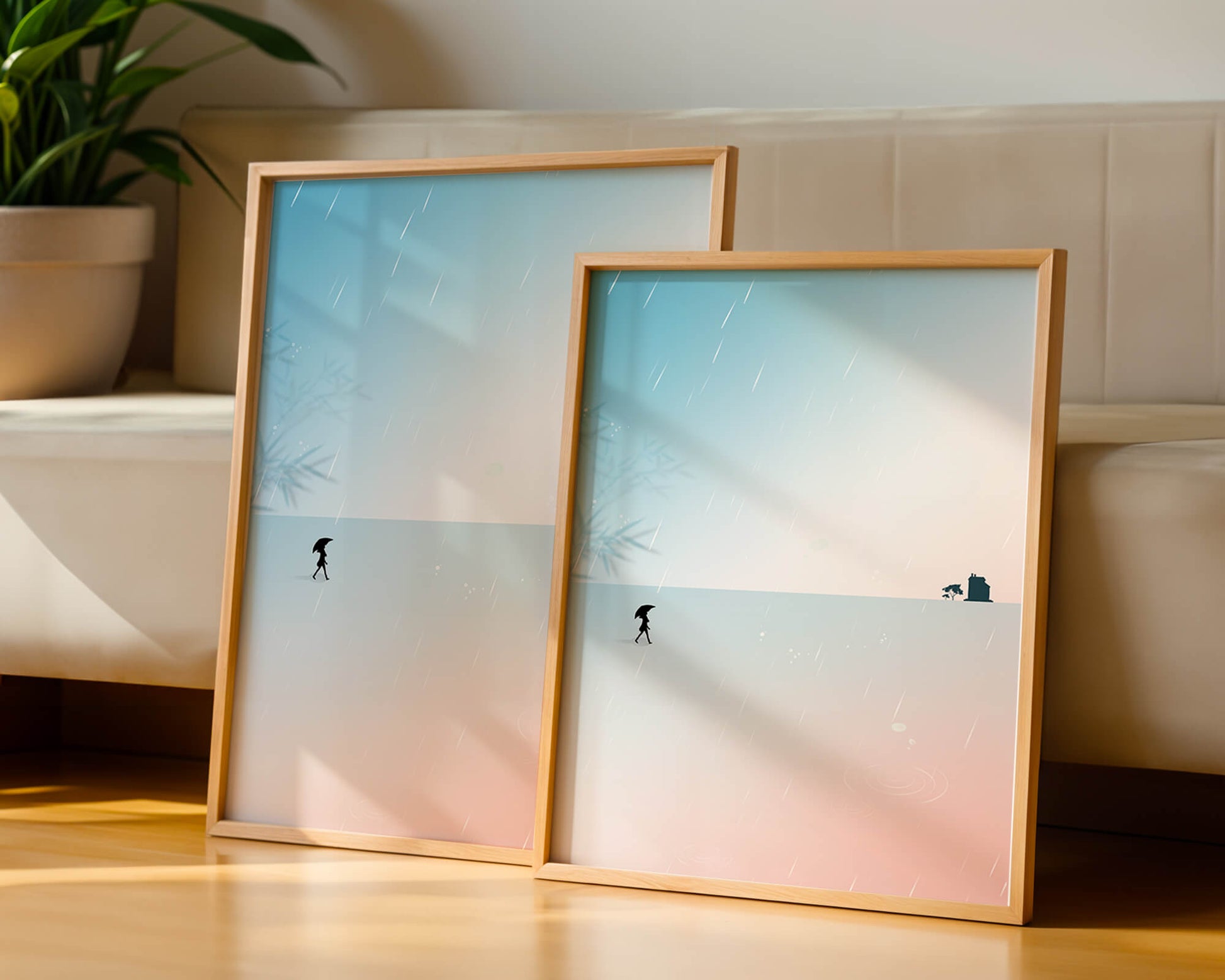 Paisaje Minimalista con Silueta en Ambiente Lluvioso