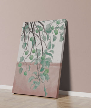 Branches With Green Apples And Leaves Over Pink Background