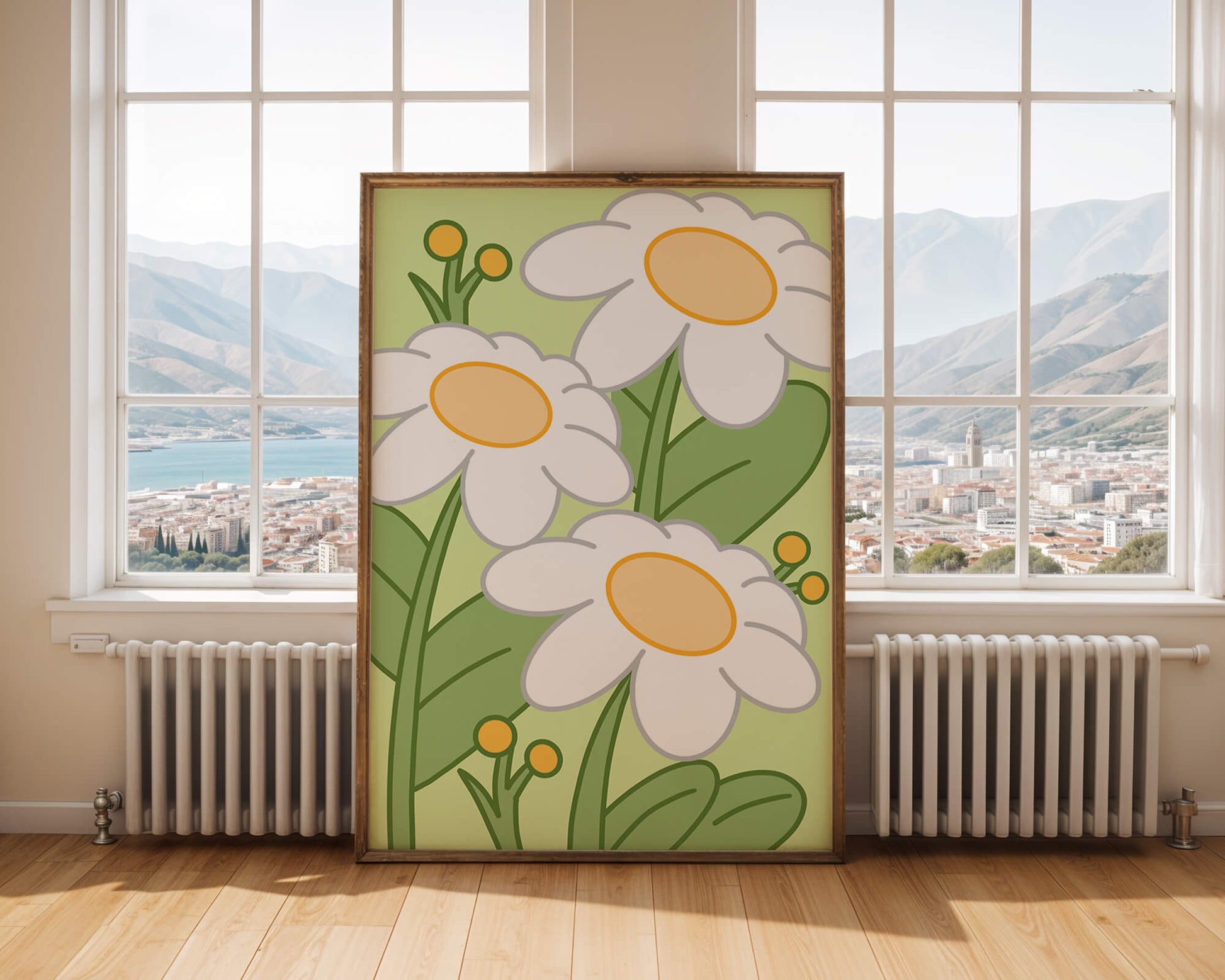 Charming illustrated daisies on a green background