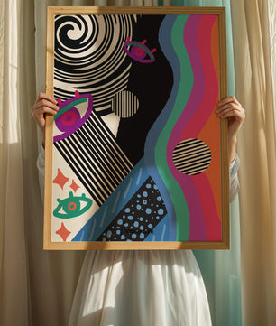 Colorful abstract art with geometric patterns and vibrant shapes