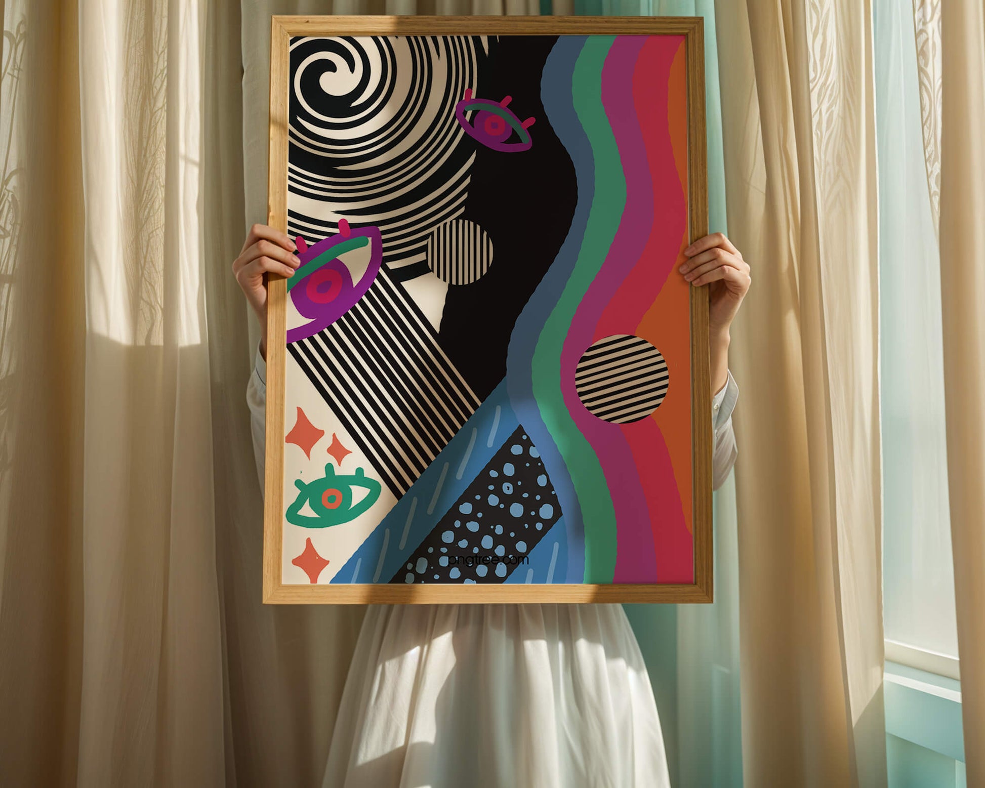 Colorful abstract art with geometric patterns and vibrant shapes