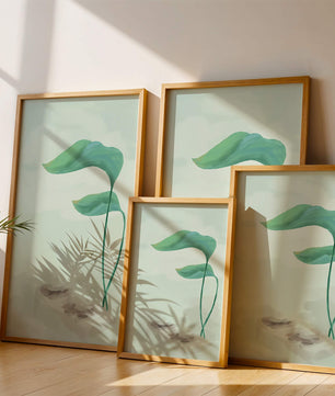 Minimalistic Art of Green Leaves on Abstract Background