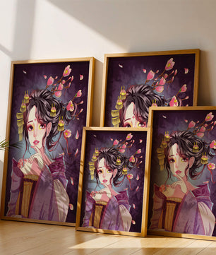 Retrato de anime elegante con acentos florales y dorados