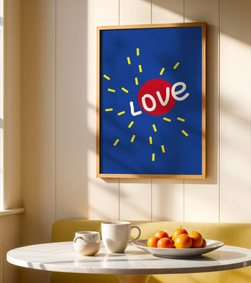 Colorful love-themed abstract design with bold elements