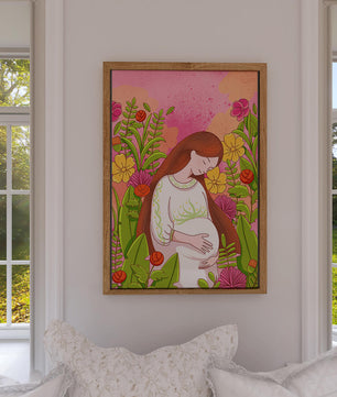 Pregnant Woman Amidst Vibrant Flowers