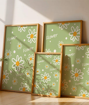 Estampado floral con margaritas sobre fondo verde