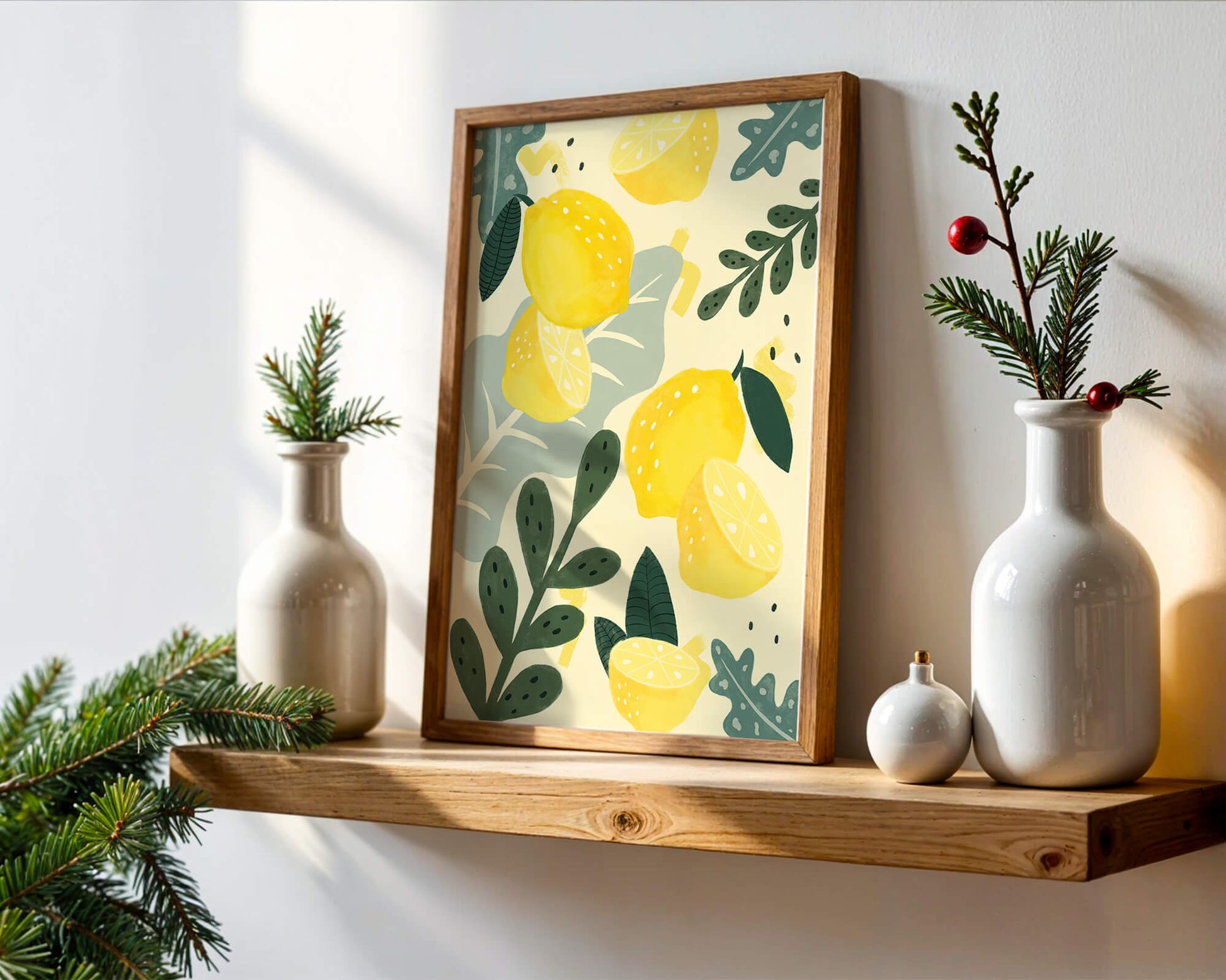 Vibrant lemon and leaf pattern design for home decor
