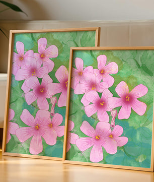 Zarte rosa Blüten auf einem leuchtend grünen Hintergrund Illustration