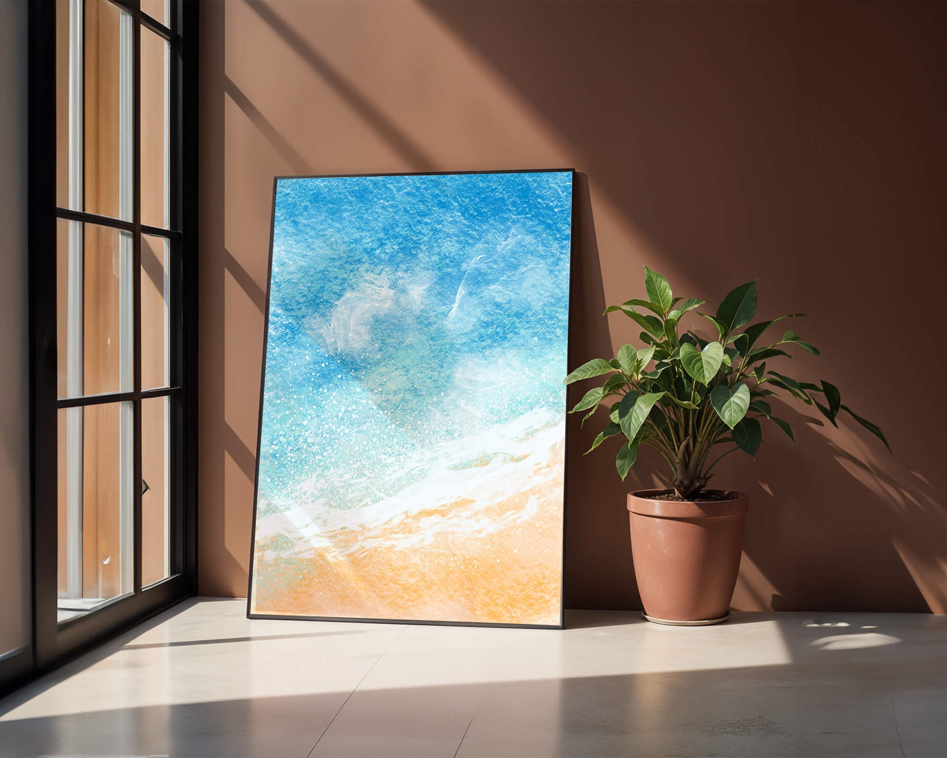 Abstract Ocean Waves with Blue and Sand Tones