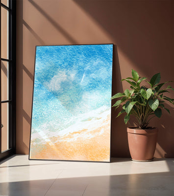 Abstract Ocean Waves with Blue and Sand Tones