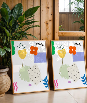 Abstraktes Blumendesign mit bunten geometrischen Formen