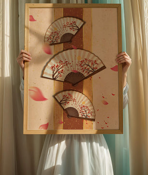 Elegant Japanese Fans with Cherry Blossom Design on Textured Background - Mi tienda