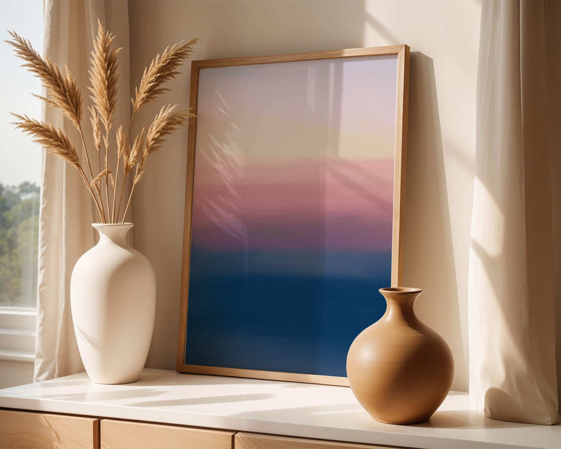 Atardecer abstracto y tranquilo sobre el océano con cielo degradado