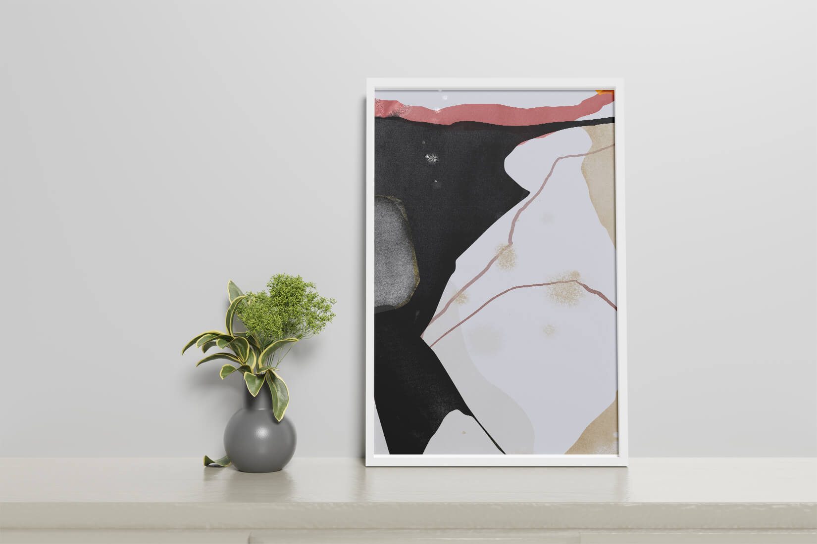 Abstract Composition with Bold Black and Subtle Gold Accents