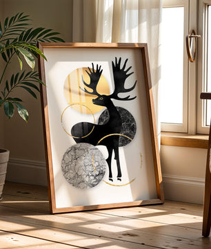 Zeitgenössische Elch-Silhouette-Kunst mit goldenen Akzenten und Marmorstruktur