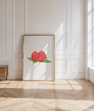 Ilustración realista de melocotones jugosos con hojas verdes