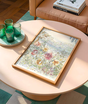Charming Garden with Bunnies and Blossoming Trees