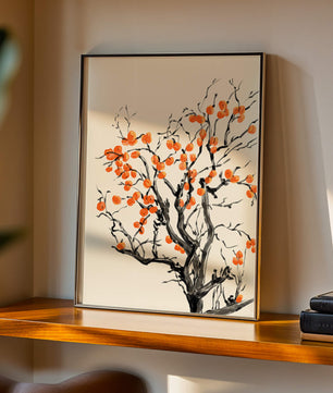 Elegant watercolor tree with vibrant orange fruit