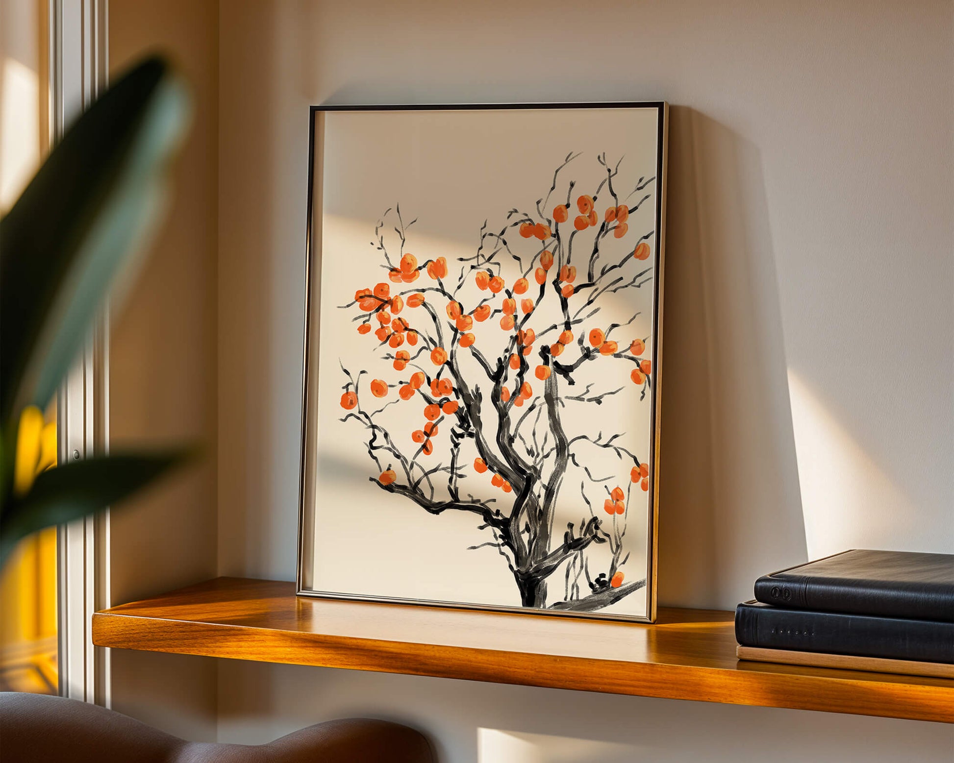 Elegant watercolor tree with vibrant orange fruit
